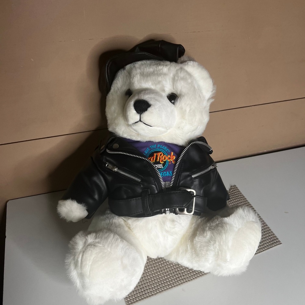 Vintage 1995 Hard Rock Hotel Las Vegas Biker Teddy Bear The Joint Plush 15 inch